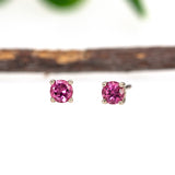14K Solid Gold Pink Tourmaline Solitaire Studs | Round 3mm