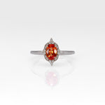 14K white gold padparadscha sapphire ring with diamond halo