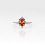 14K white gold padparadscha sapphire ring with diamond halo