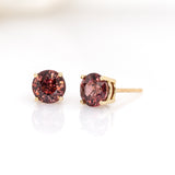 Roxy 14K Solid Gold Red Zircon Stud Earrings | Round 6.5mm