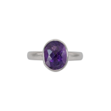 Simone 2.6Ct Amethyst Solitaire Ring with Bezel Setting: Solid 14K Gold, Oval 10x8mm