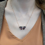 10.5Ct Butterfly-Shaped Tourmaline Necklace with Diamond Accents & Attached Chain: Solid 14K Gold