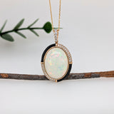 Italia 14K Yellow Gold 9.26cts Cabochon Opal Diamond Ring | Oval 20.5x15mm