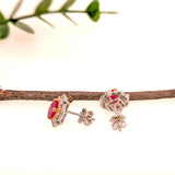 3ct Ruby Earrings w Natural Diamond Halo in 14K Dual Yellow and White Gold