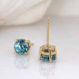 Saffira Electric Blue Zircon Stud Earrings: 14k Solid Gold,  Round 5mm