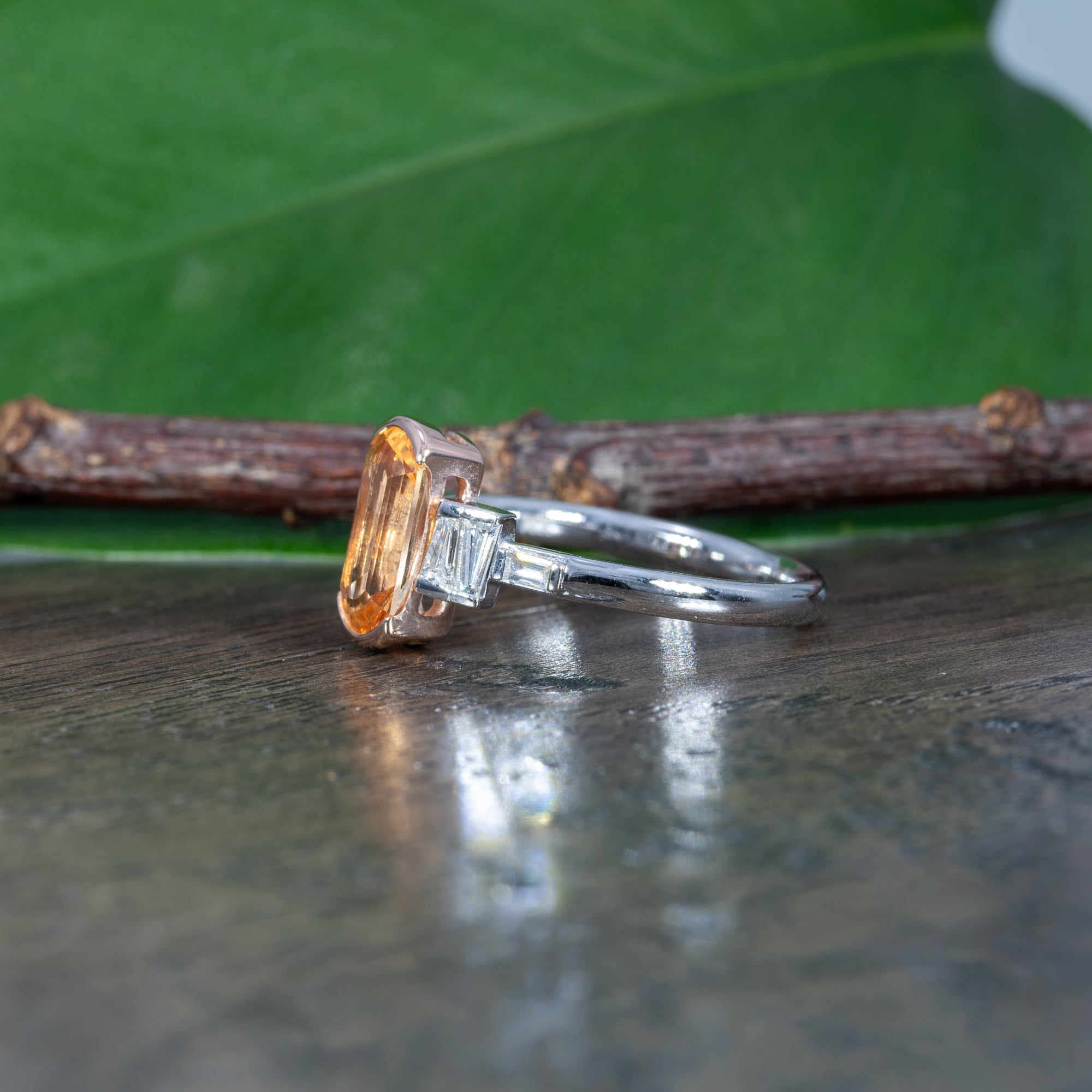 14K white & rose gold imperial topaz ring with diamond accents