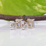 Isle | Genuine AAA Tanzanite Solitaire Studs, Emerald Cut 6x4mm, Solid 14K Gold (Yellow White Rose), Natural Tanzanite Earrings, Anniversary Gift for Women