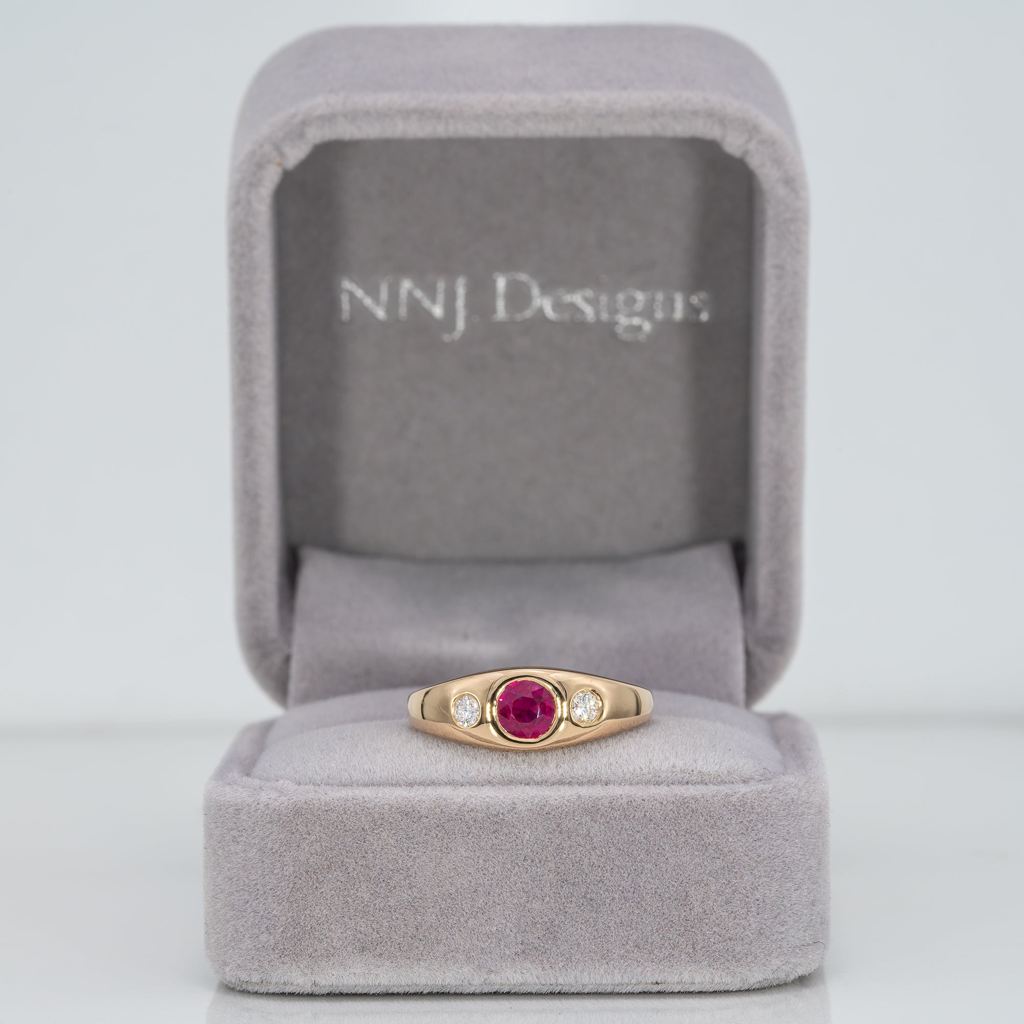 14K yellow gold Burma ruby ring with diamond accents