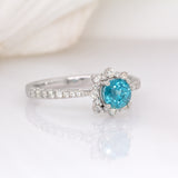 Zoya 14k Solid White Gold Blue Zircon Ring W Natural Diamonds | Round, 5mm