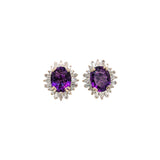 Wren Solid 14k White Gold Amethyst Earrings with Natural Diamonds Accents, Oval 10x8mm