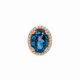 11ct London Blue Topaz Ring w Natural Diamond Halo in Solid 14K Gold |OV 16x12mm