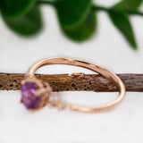 Mahim 14k Solid Rose Gold Purple Sapphire and Natural Diamond Ring | 6x4mm , OV