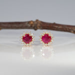 14K yellow gold burma ruby earrings