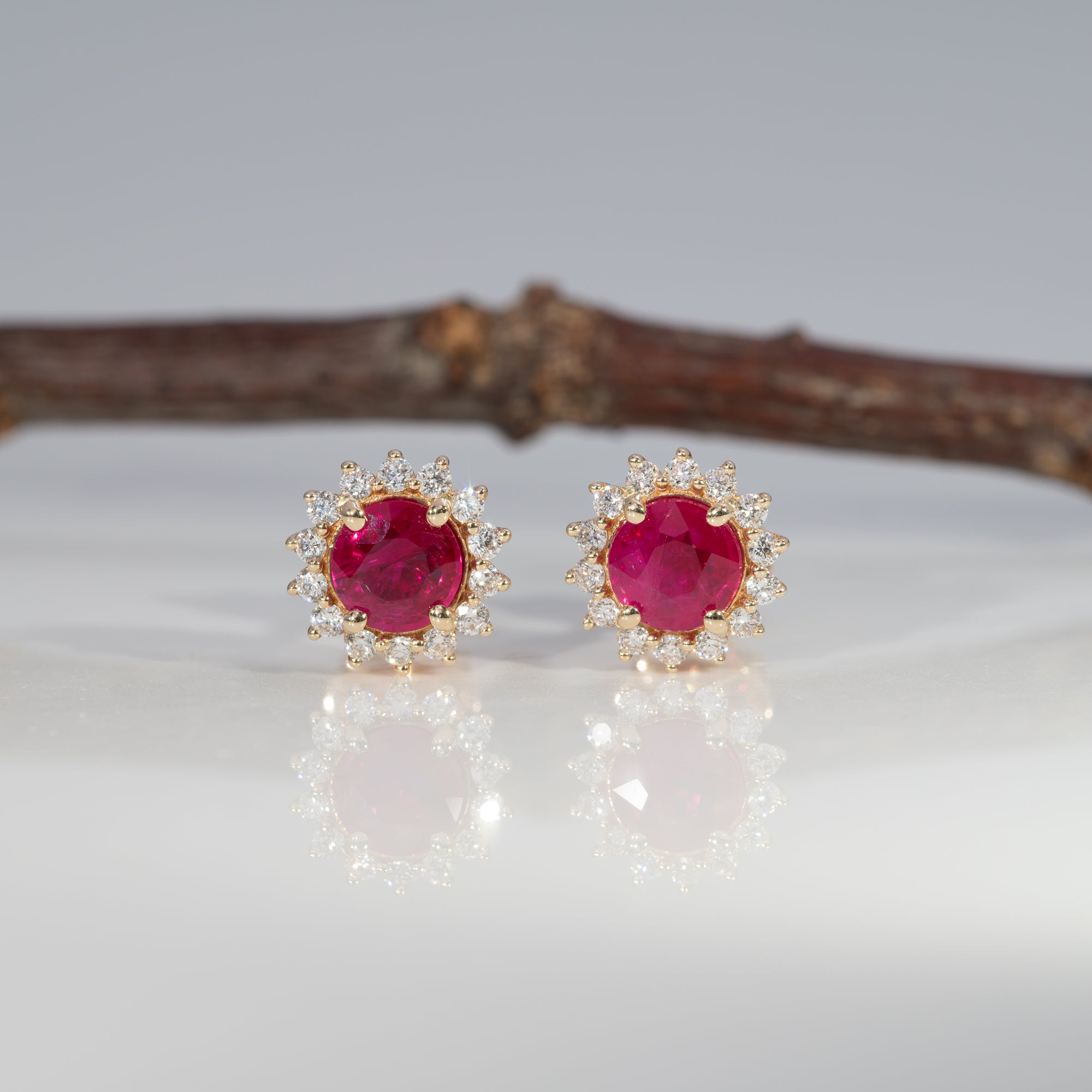14K yellow gold burma ruby earrings