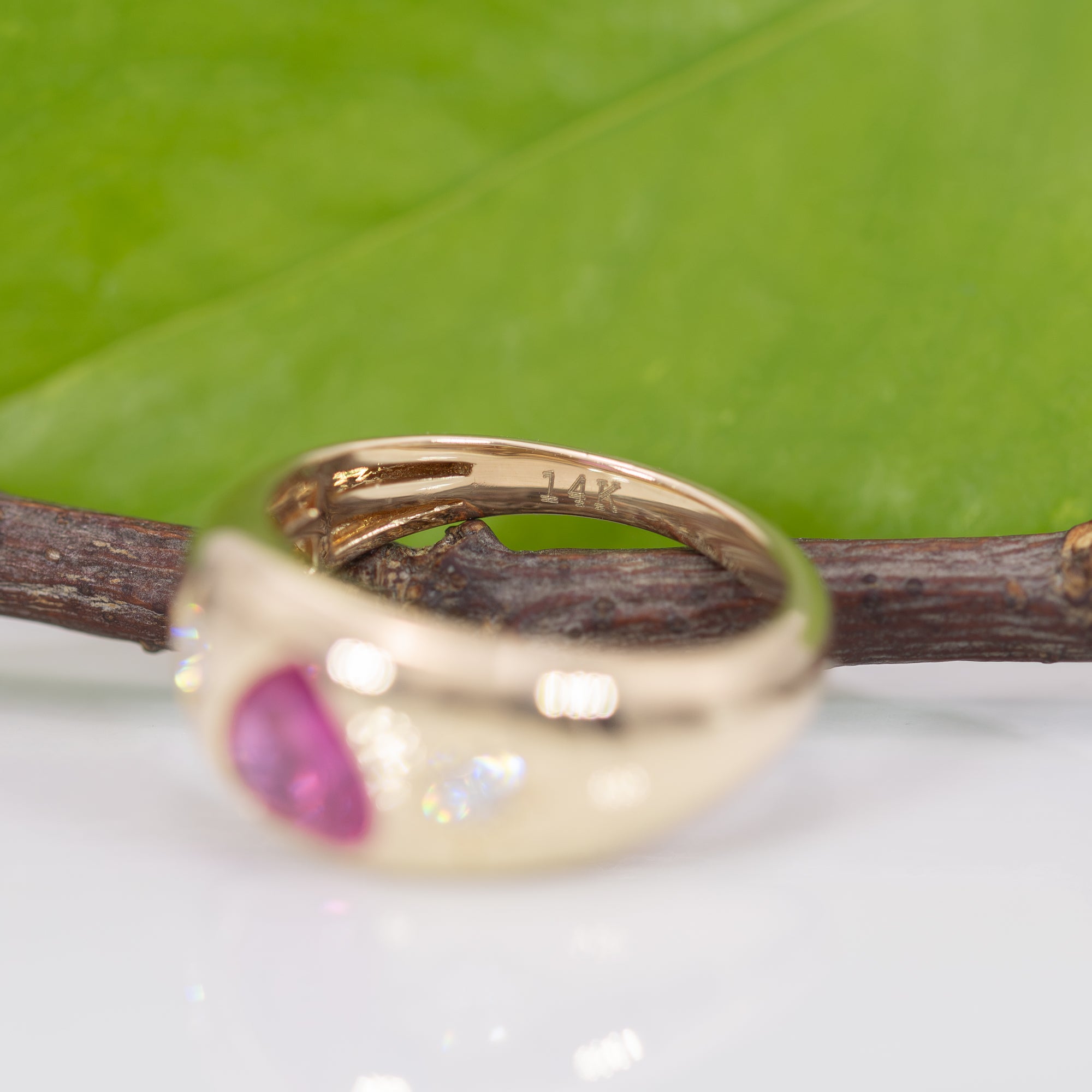 14K yellow gold pink sapphire ring