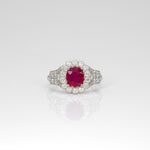 14K white gold Burma ruby ring with diamond accents
