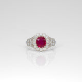 14K white gold Burma ruby ring with diamond accents