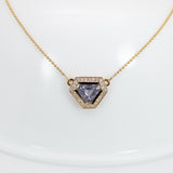 Cara Solid 14K Gold 1.3ct Sapphire Pendant with Chain, Earth Mined Diamonds Halo
