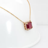 Somi Solid 14K Gold Ruby Pendant Necklace with Attached Chain, Natural Diamonds Halo, 10x8mm
