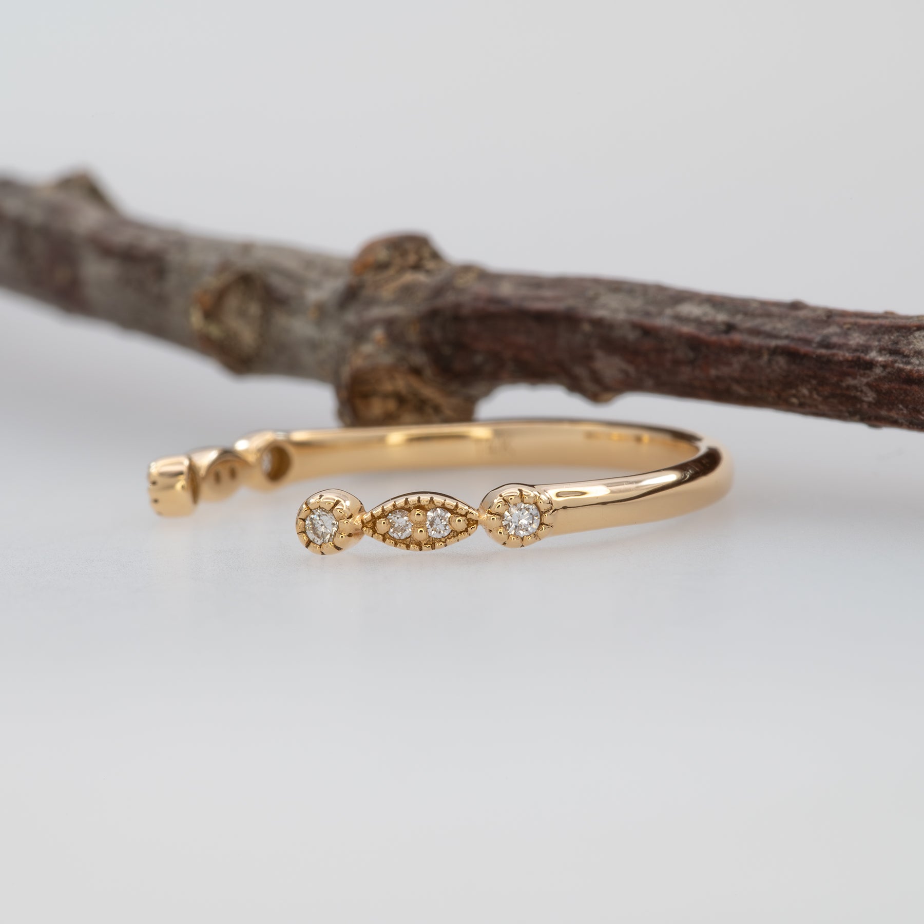 14K yellow gold diamond open stacking band ring