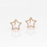 Audrey Golden Glow Star Studs with Natural Diamonds Accents: Solid 14k Rose Gold