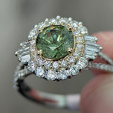 Sirin Solid 14k Dual Gold Demantoid Ring with Natural Diamonds Double Halo | Round 6mm