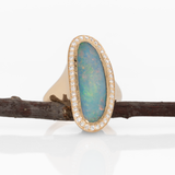 Astra Solid 14k Gold Boulder Opal Statement Ring with Natural Diamonds Accents