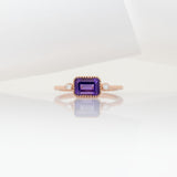 Amethyst Ring with Natural Diamond Accents in Solid 14K Gold – Emerald Cut 7x5mm Purple Gemstone Ring