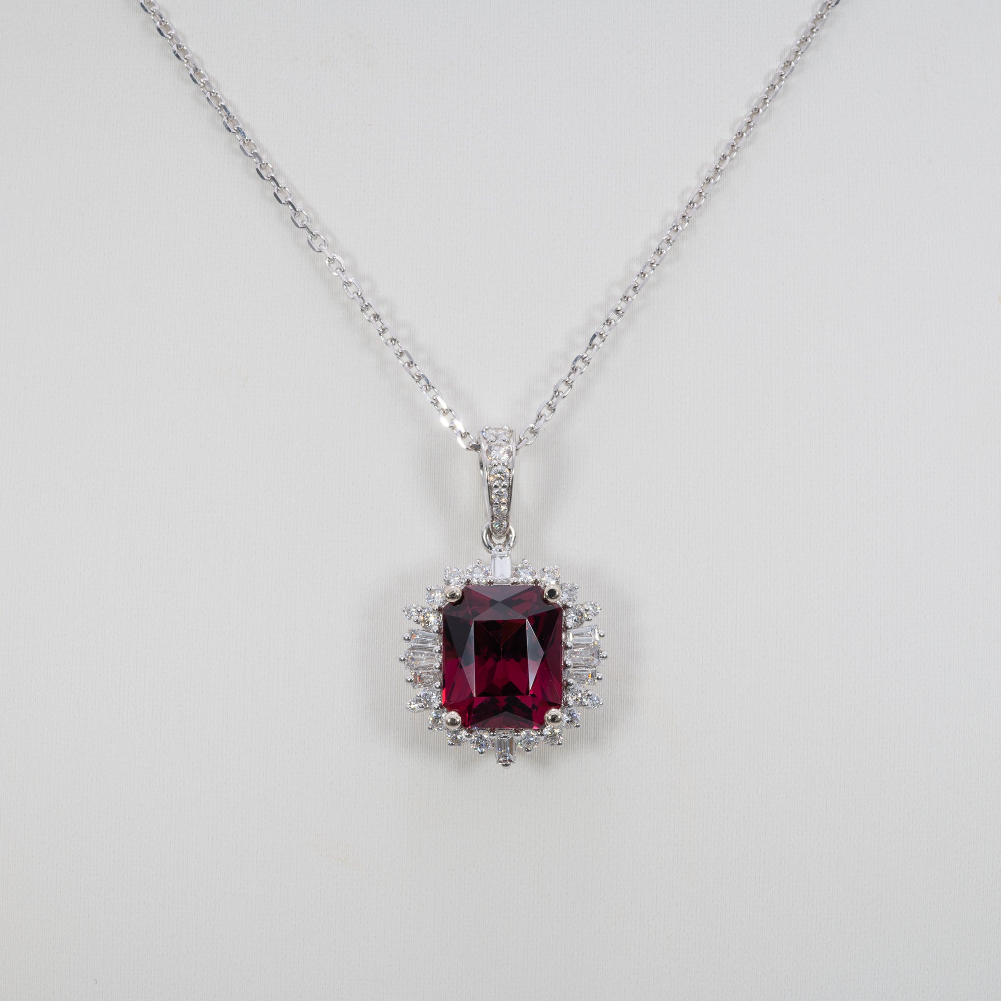 14K white gold rhodolite garnet pendant