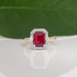 scarlet and gray ruby game day ring in 14K yellow gold