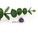 Classy Purple Amethyst Pendant in Solid 14k White Gold with Natural Diamond Accents | Trillion 9mm