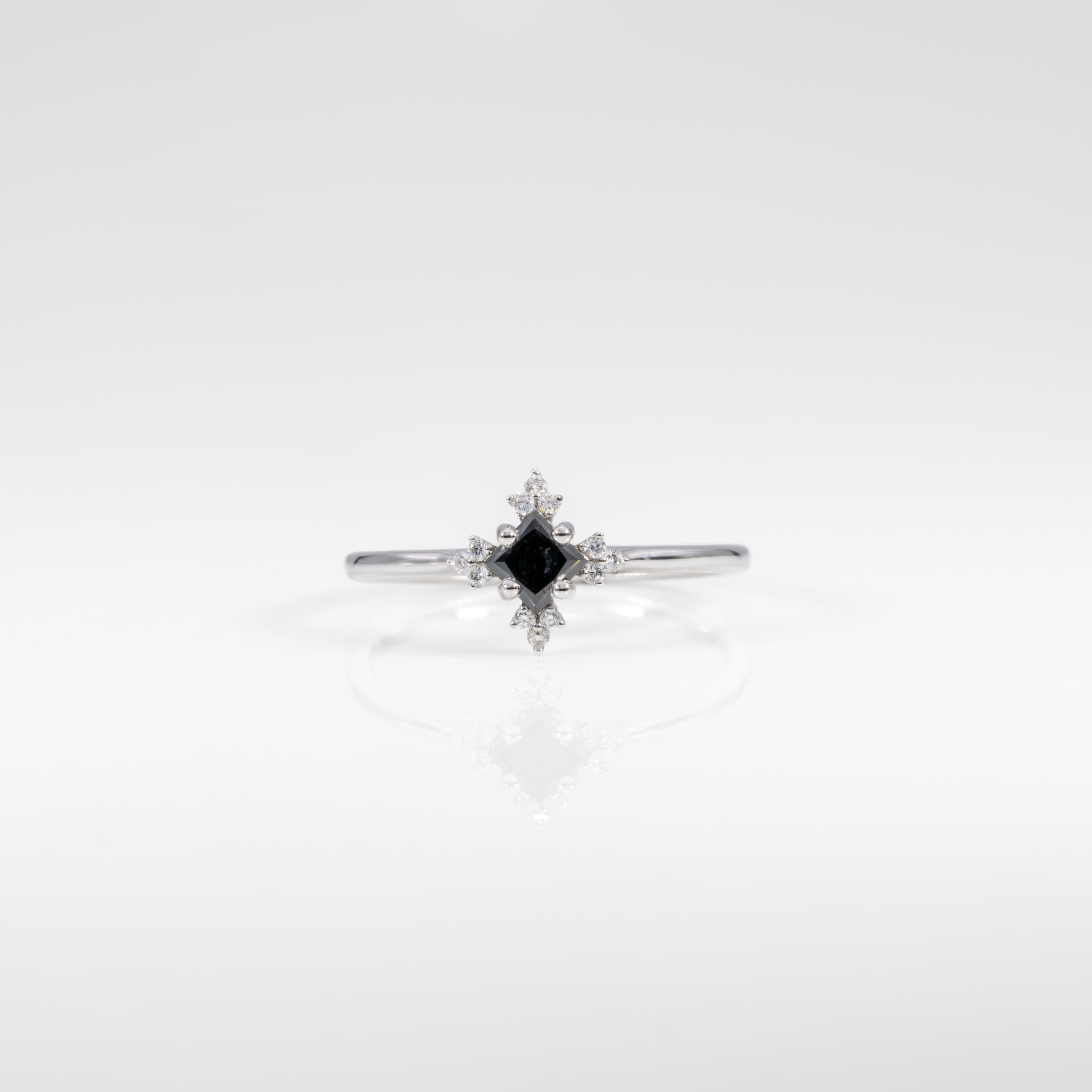 14K white gold black diamond ring with diamond accents
