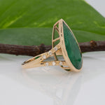 14K yellow gold Zambian emerald pear ring with diamond accents