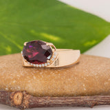 Rivya Solid 14K Gold Burgundy Tourmaline Ring with Natural Diamonds Accents, Oval 11.7x8.4mm