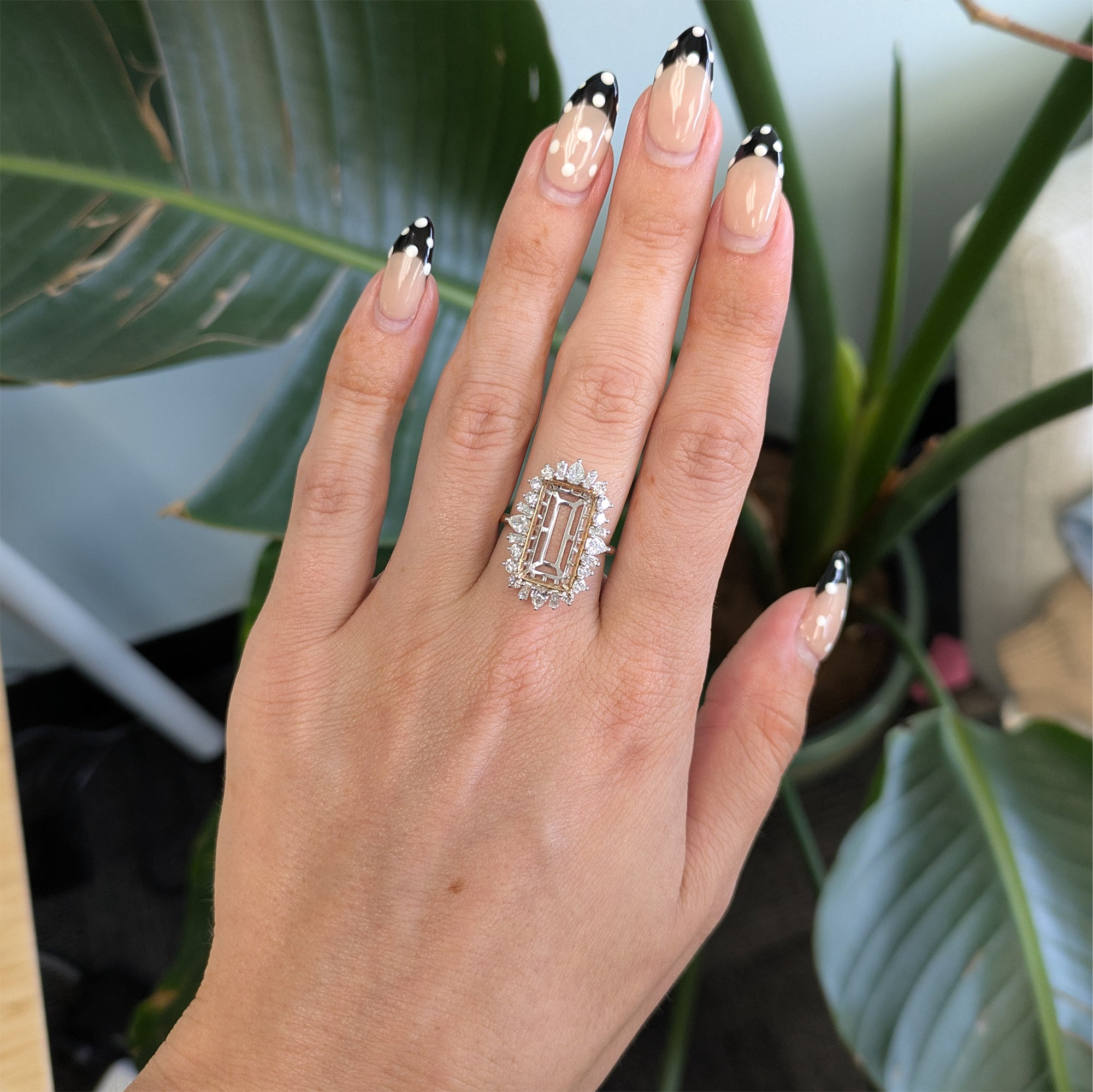 14K two-tone gold lab diamond semi-mount ring setting