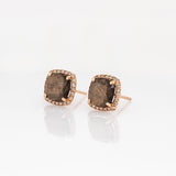 Meryl Golden Sheen Sapphire Earrings with Natural  Diamonds Halo: Solid 14k Gold