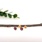 4mm Martini Round Rhodolite Garnet Solitaire Stud Earrings in 14K Yellow Gold