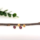 4mm Martini Round Rhodolite Garnet Solitaire Stud Earrings in 14K Yellow Gold