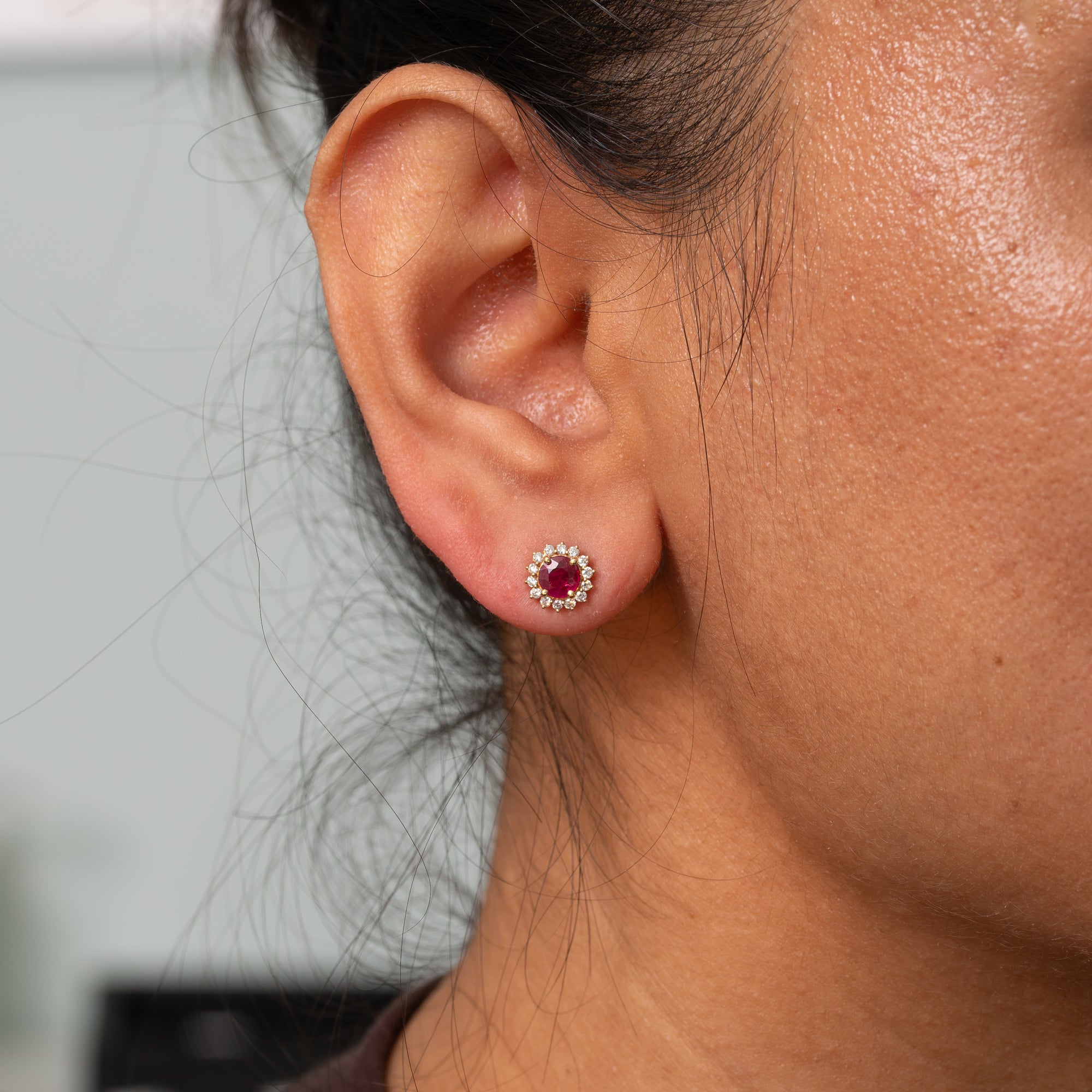14K yellow gold burma ruby earrings