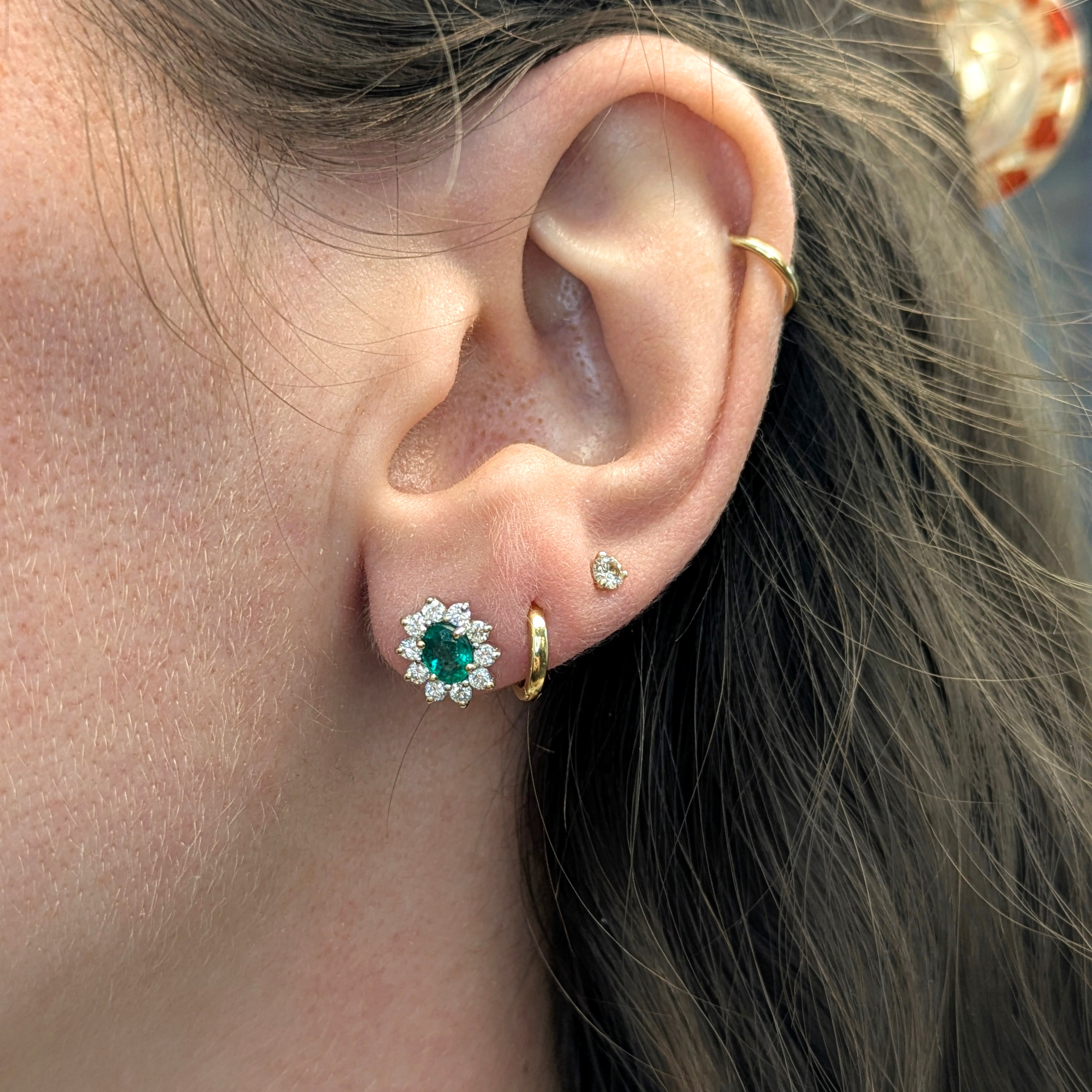 Alice 14K White Gold 0.55cts Emerald Diamond Stud Earrings | Oval 5X4mm