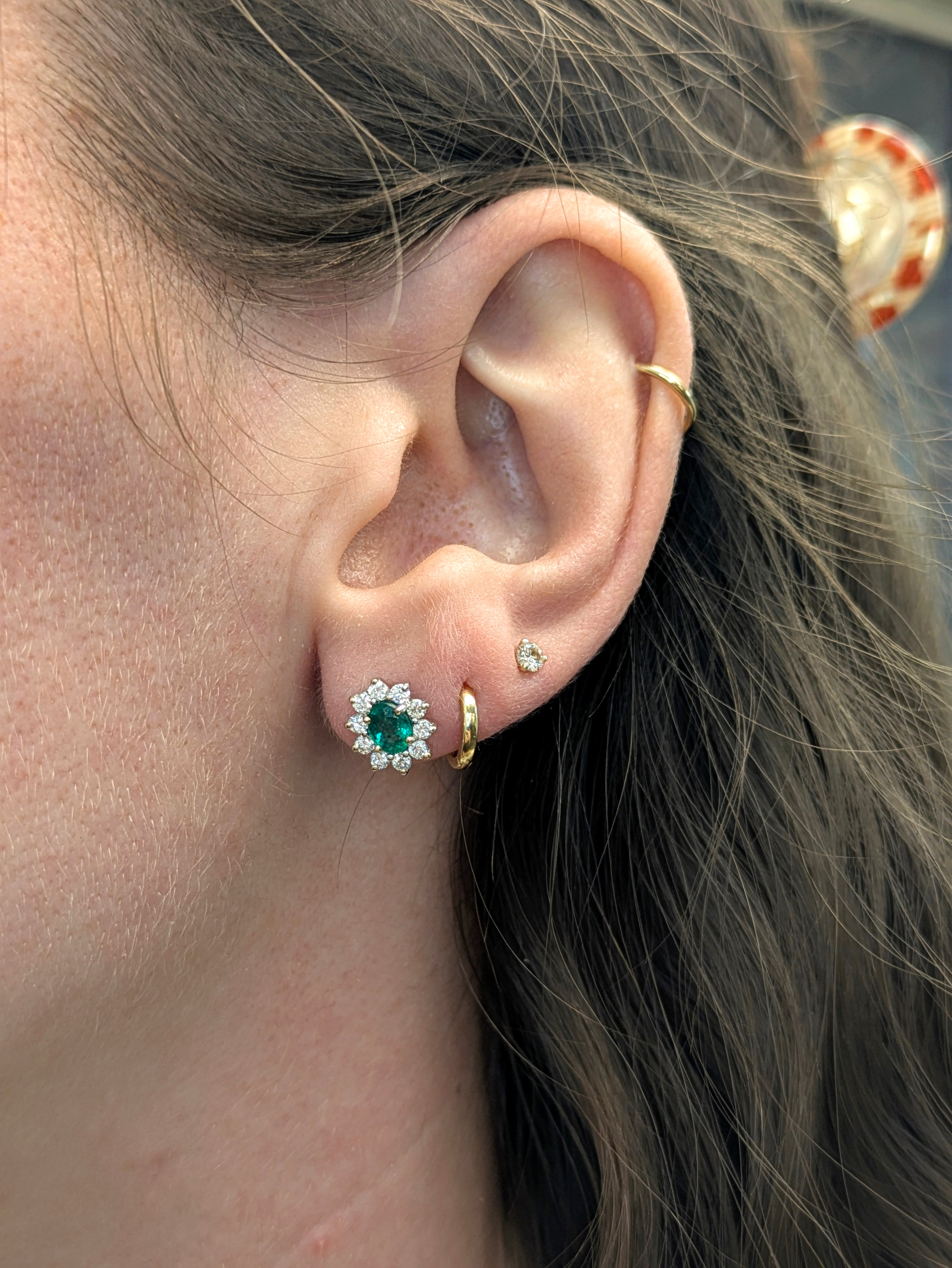 Alice 14K White Gold 0.55cts Emerald Diamond Stud Earrings | Oval 5X4mm