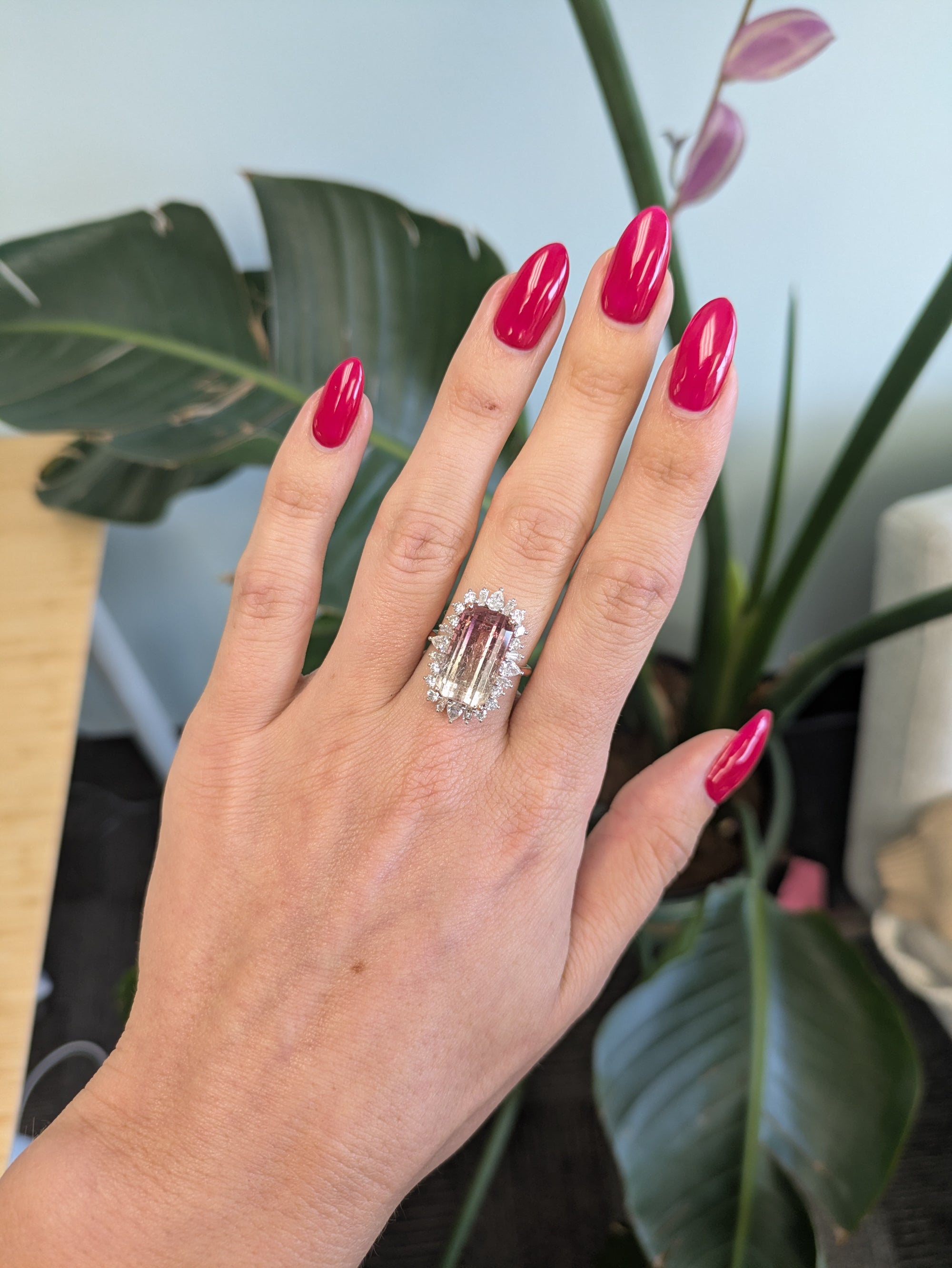 14K white & rose gold bi-color tourmaline ring with diamond accents