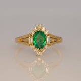 Colombian Emerald Ring with Earth Mined Diamond Accents in Solid 14K Gold – Marquise 7.5x8mm Green Emerald Fine Jewelry Ring