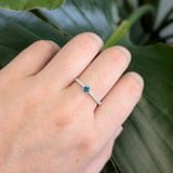 Gidget 14K Solid White Gold Blue Diamond and Diamond Ring | Round 3.5mm