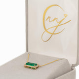 Yelina Solid 14k Gold Colombian Emerald Necklace with Natural Diamonds Accents 11x4mm