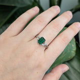 Aliza Zambian Emerald Ring with Natural Diamonds Accents: 14k Solid Gold, Emerald 8x6mm