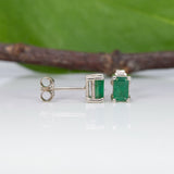 Mwaka | Zambian Emerald Solitaire Stud Earrings – Emerald Cut 5×3mm – Solid 14K Gold (Yellow, White or Rose)