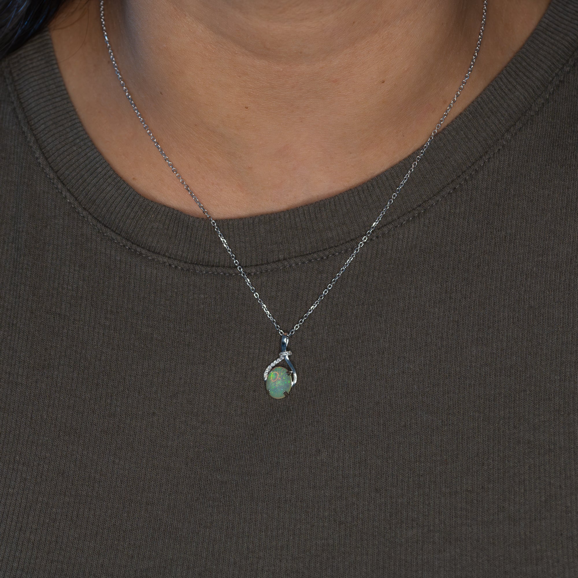 14K white gold ethiopian opal pendant