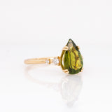 Yara 14k Solid Gold Green Tourmaline Ring with Natural Diamond Accents | 12x7.7mm