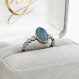 Jigisha 14K White and Yellow Gold Boulder Opal Diamond Accents Ring | 11x7mm